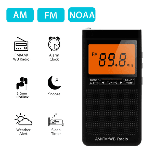 Auto-Scan,SOS Alarm,Sleep Timer Headphone Jack,Best Reception Pocket Radio for Home and Emergency NOAA Weather Radio Portable AM FM Shortwave Battery Operated with LCD Screen
